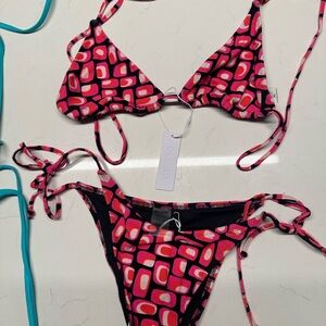 Chic Pink Geometric Bikini Set